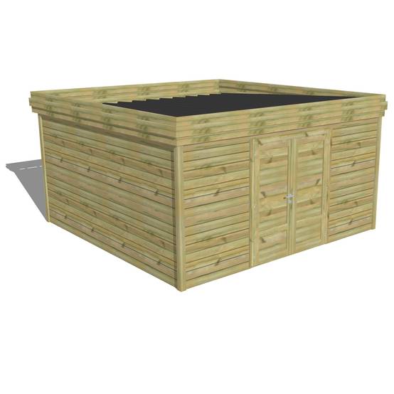 ABRI DE JARDIN bois autoclave 27mm - 4,34x4,34m / 19m2 - Bac acier - Abri Français - Image 1