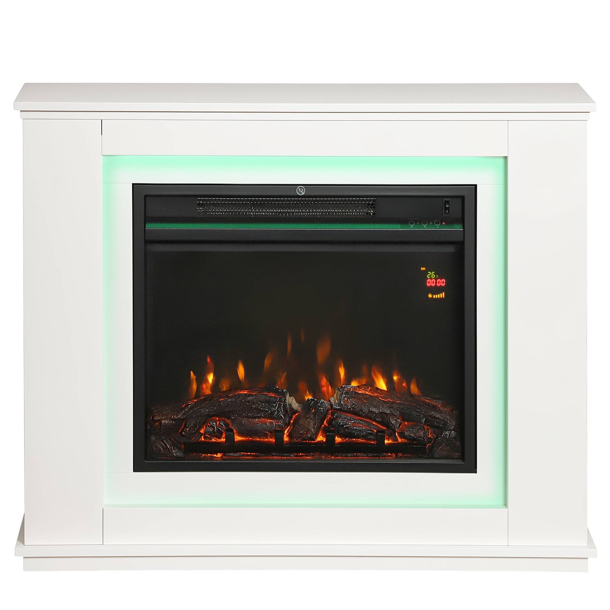 Cheminée électrique 1000W/2000W fausse cheminée effet flamme à 12 couleurs et 5 luminosités réglables 98x25x80cm blanc - Image 2