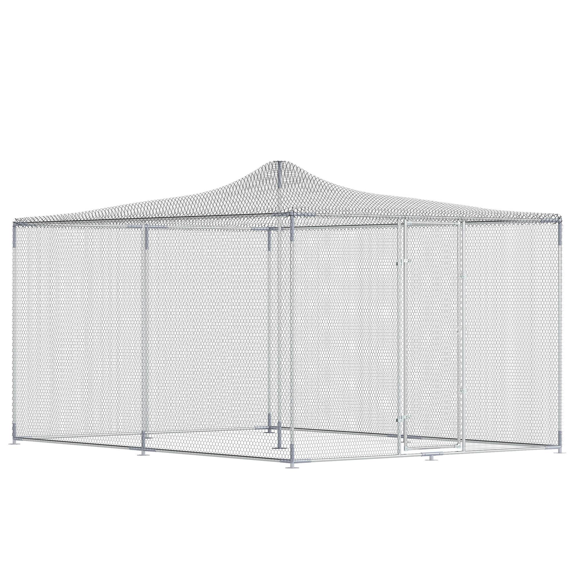 Grand poulailler extérieur 12m² 4x3x1,97m, acier galvanisé, porte double fermeture argent - Image 2