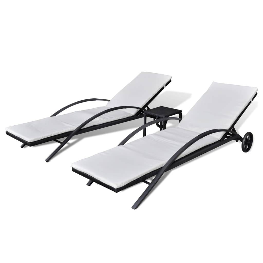 Helloshop26 - Lot de deux chaises longues transat 200 cm avec table résine tressée noir - Imagen 1