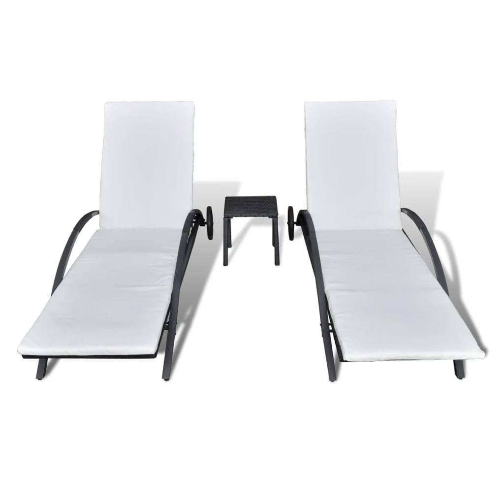 Helloshop26 - Lot de deux chaises longues transat 200 cm avec table résine tressée noir - Imagen 2