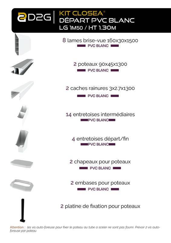 Closea - Kit départ clôture PVC blanc – lg : 1m50 x ht : 1m30 Closea - Imagen 5