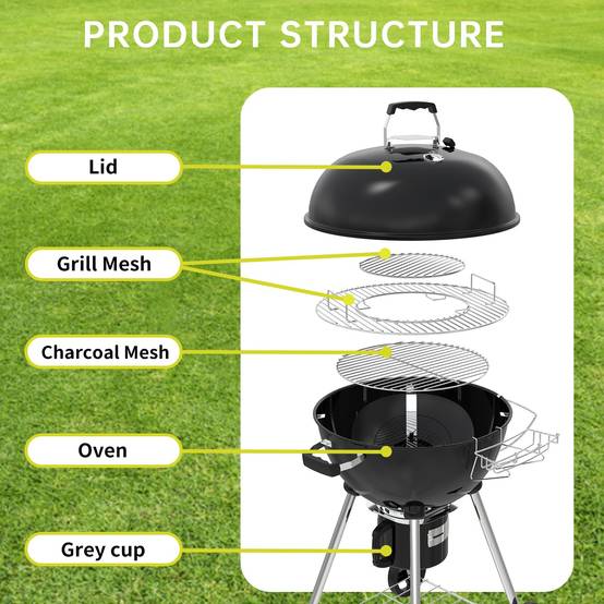 Ronde Barbecue Charbon de Bois 57 cm avec Couvercle, Idéal pour 4 à 12 Personnes - Image 4