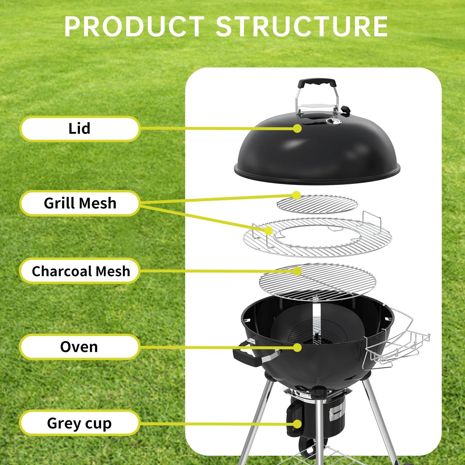 Ronde Barbecue Charbon de Bois 57 cm avec Couvercle, Idéal pour 4 à 12 Personnes - Image 4
