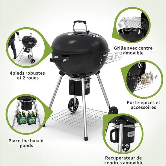 Ronde Barbecue Charbon de Bois 57 cm avec Couvercle, Idéal pour 4 à 12 Personnes - Image 2