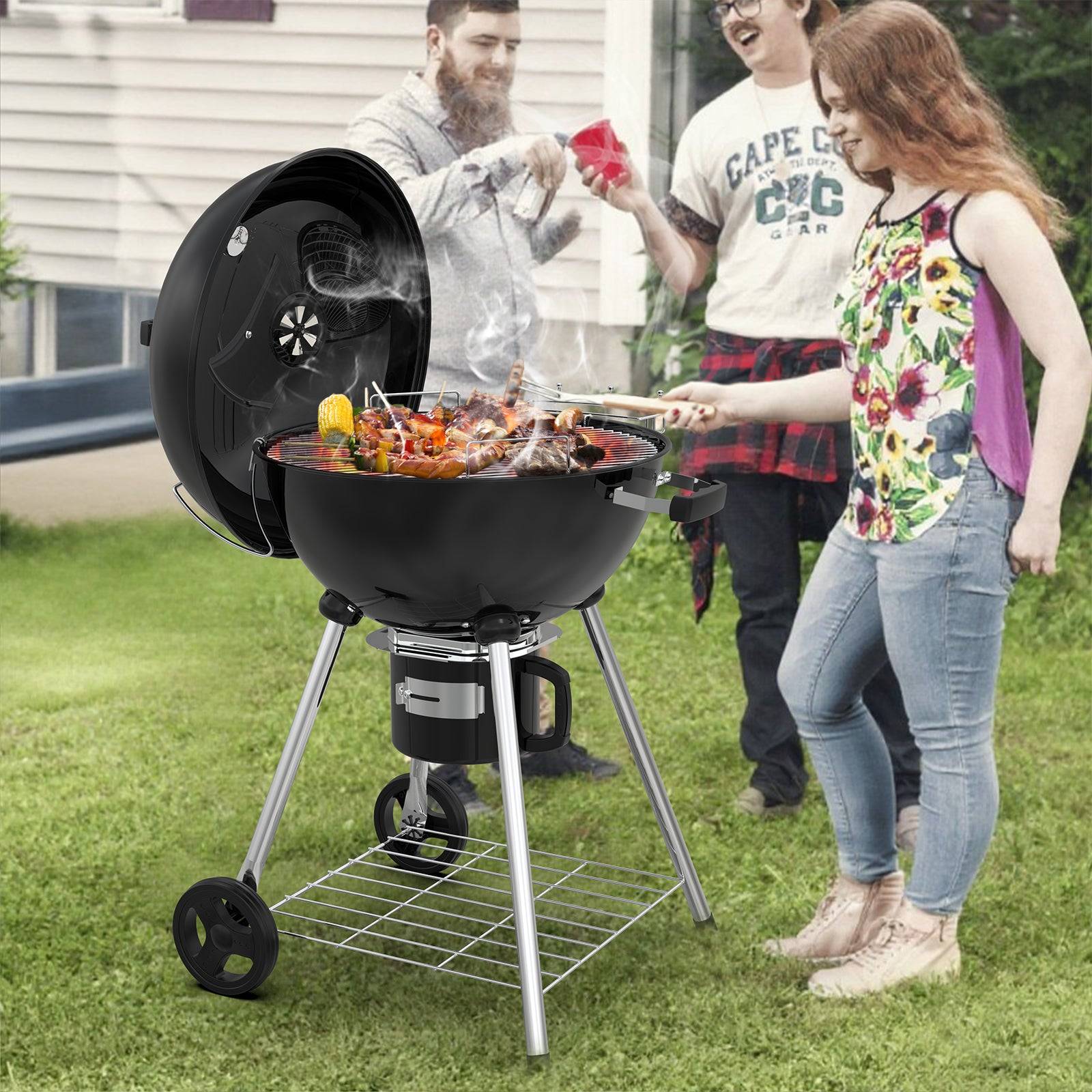 Ronde Barbecue Charbon de Bois 57 cm avec Couvercle, Idéal pour 4 à 12 Personnes - Image 5