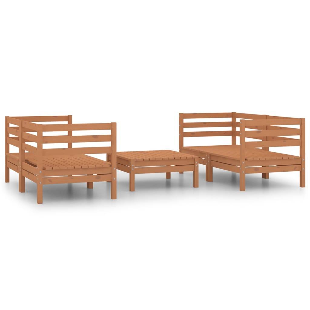 Helloshop26 - Salon de jardin meuble d'extérieur ensemble de mobilier 5 pièces marron miel bois de pin massif - Imagen 1