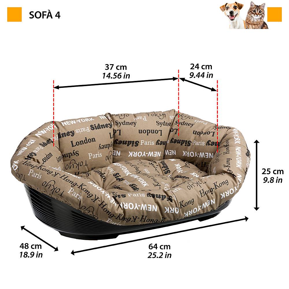 Ferplast - Ferplast Panier Chien et Chat avec Coussin SOFA' 4 en Coton Lavable, Lit pour Chien et Chat en Plastique Rembourré, Corbeille en Plastique, Fond - Imagen 2