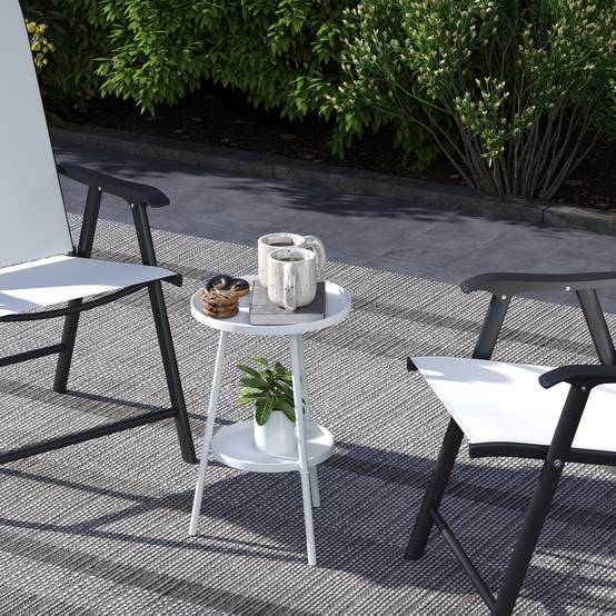 Table de jardin ronde 2 niveaux avec bords surélevés et plateau inférieur, extérieur intérieur Ø32x51 cm blanc - Image 10