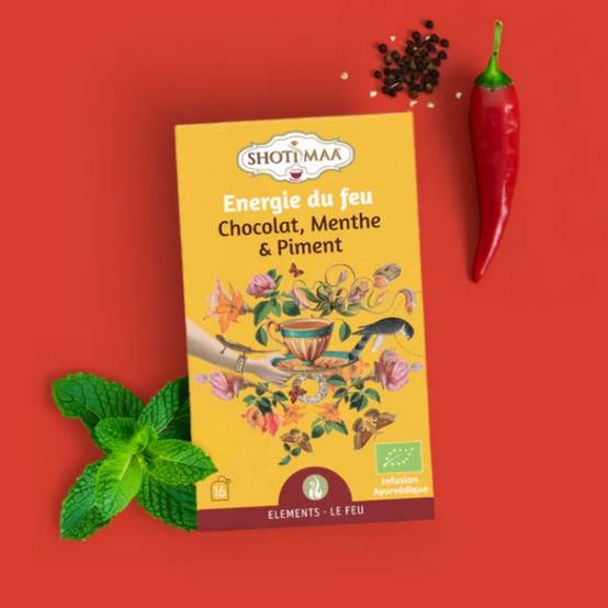 Tisane Bio ingrédients de qualité supérieure – Bien-Être Énergie du Feu pour Équilibre et Vitalité - Chocolat, Menthe et Piment - Image 3