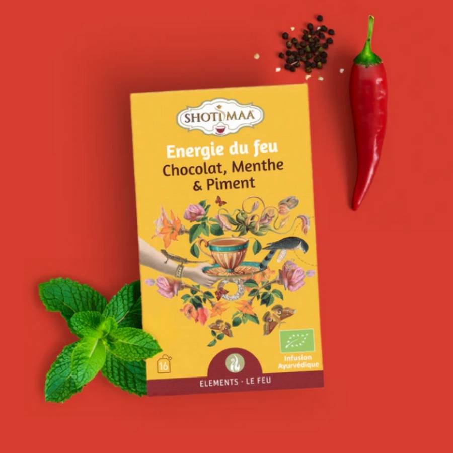 Tisane Bio ingrédients de qualité supérieure – Bien-Être Énergie du Feu pour Équilibre et Vitalité - Chocolat, Menthe et Piment - Image 3