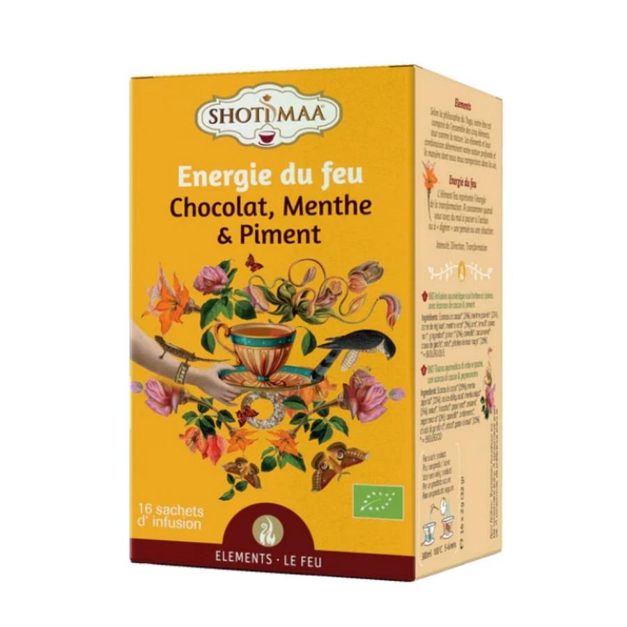 Tisane Bio ingrédients de qualité supérieure – Bien-Être Énergie du Feu pour Équilibre et Vitalité - Chocolat, Menthe et Piment