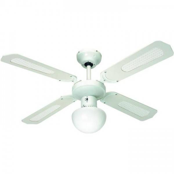 Ventilateur de Plafond - Plafonnier  réversible FARELEK BALI - Ø 107 cm, 4 pales blanches / cannées blanches + éclairage - 112420