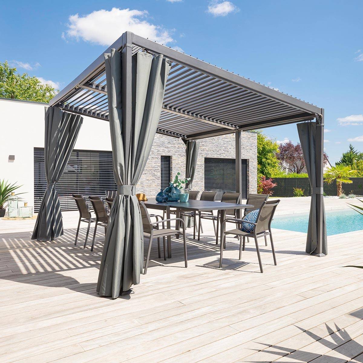Hesperide - Pergola "Avila" graphite 4x3m en aluminium traité époxy Hespéride - Image 1