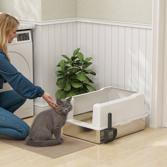 Bac litière chat acier inox ABS bords hauts grande capacité 85L 71x50x35cm blanc - ComfortXL Outdoor Living - Image 3