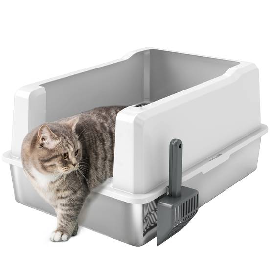 Bac litière chat acier inox ABS bords hauts grande capacité 85L 71x50x35cm blanc - ComfortXL Outdoor Living - Image 1