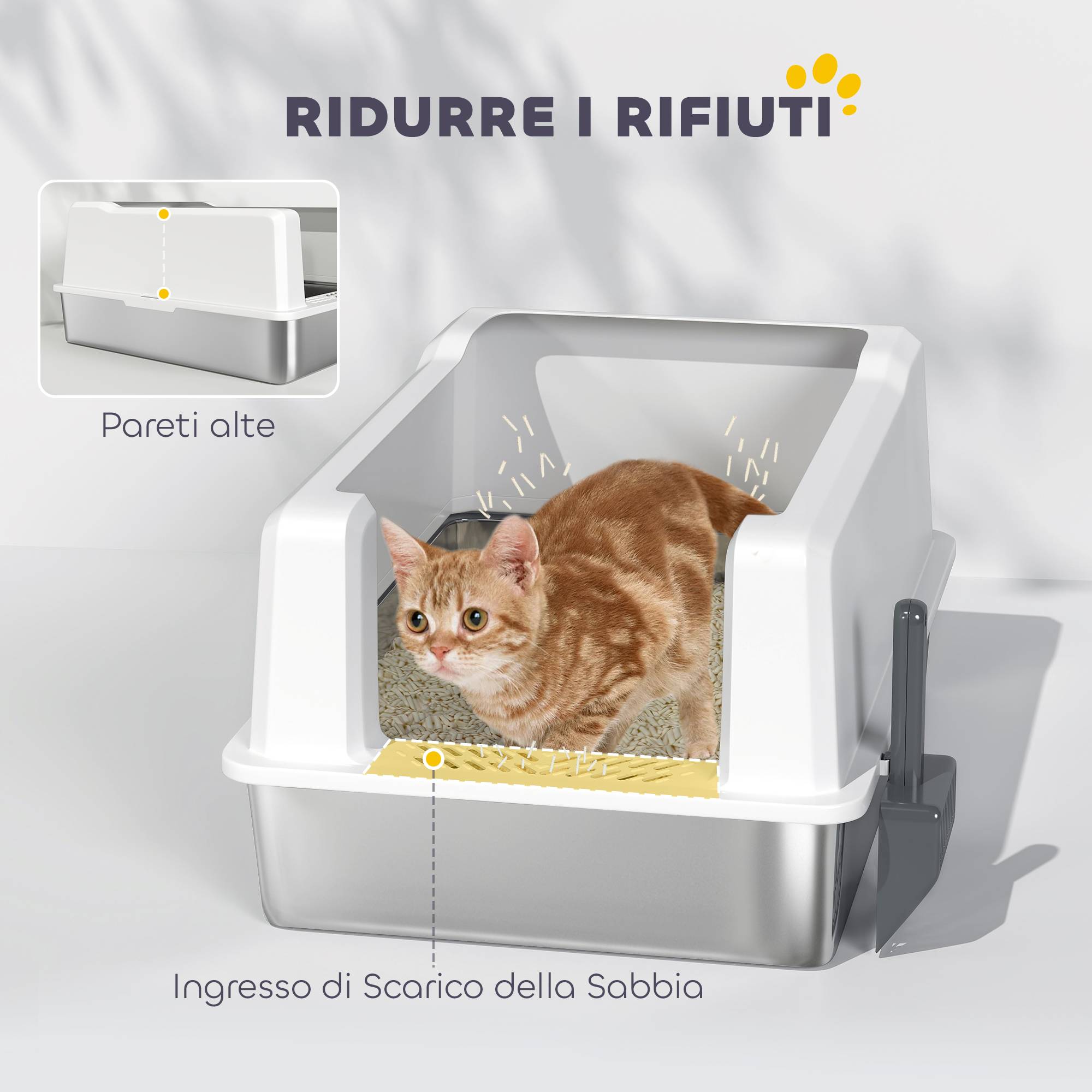 Bac litière chat acier inox ABS bords hauts grande capacité 85L 71x50x35cm blanc - ComfortXL Outdoor Living - Image 7