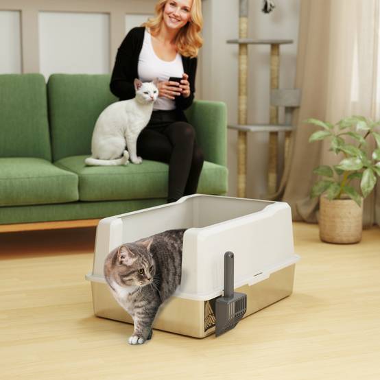Bac litière chat acier inox ABS bords hauts grande capacité 85L 71x50x35cm blanc - ComfortXL Outdoor Living - Image 4