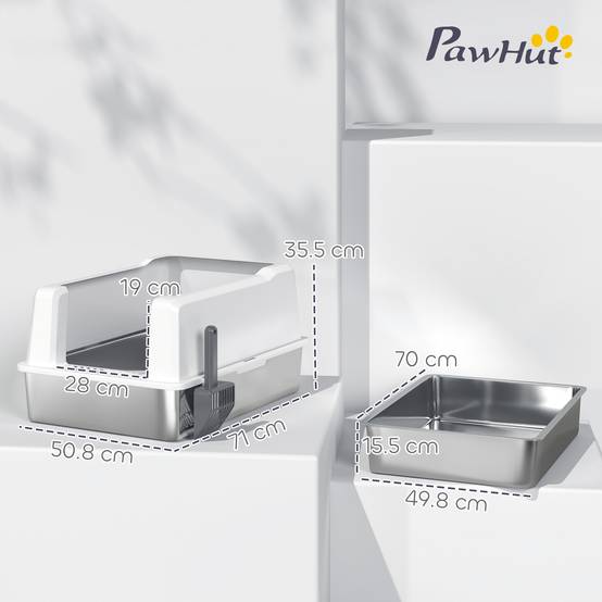 Bac litière chat acier inox ABS bords hauts grande capacité 85L 71x50x35cm blanc - ComfortXL Outdoor Living - Image 5