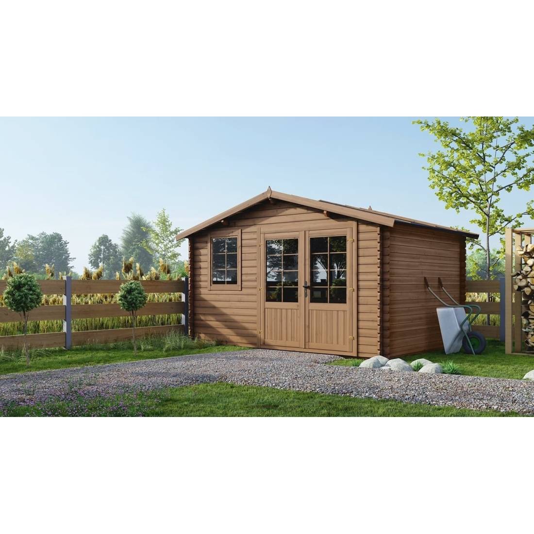 Altanka - Abri de jardin en bois - 11.7m2 - 3.9x3m - Traité - Ep. 34mm - Couleur: marron - DOM562 - ALTANKA - Imagen 1
