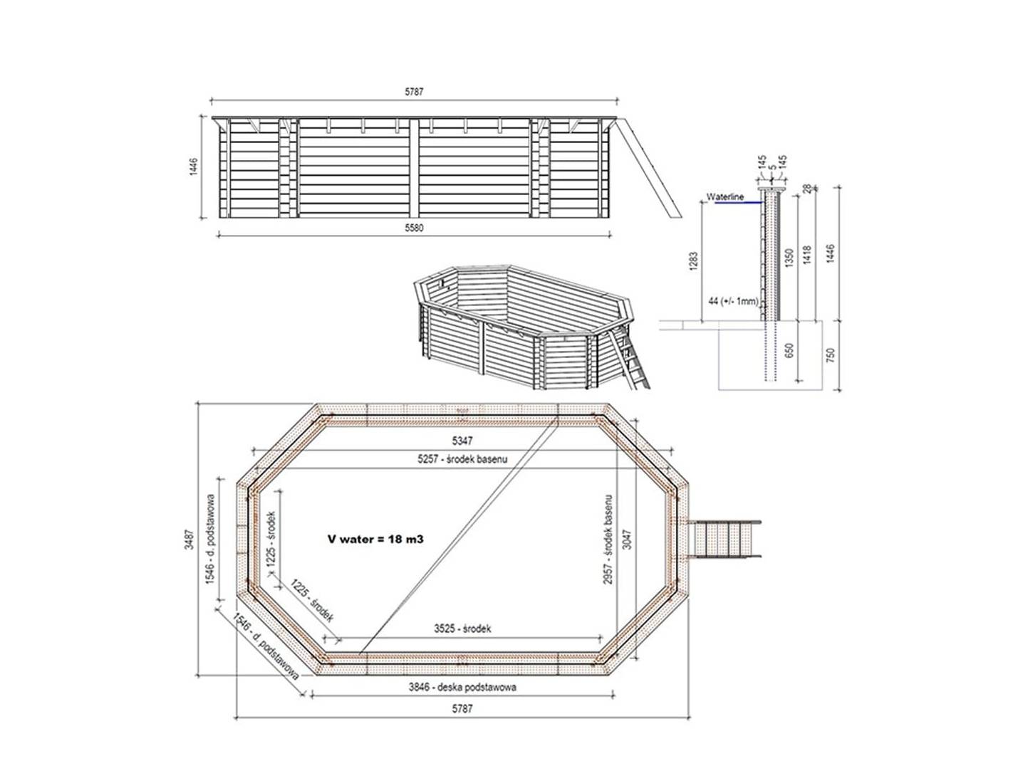 Altanka - Piscine en bois Nemo 5.79x3.49 - H.1.45 m fixations à sceller - BAS7304OSPI+SZA - Imagen 4