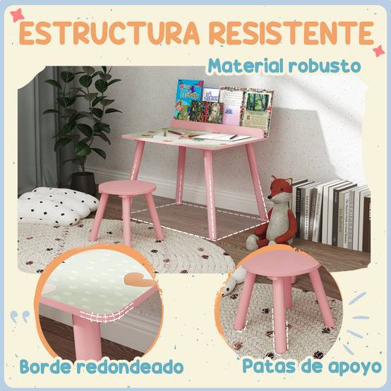Table enfant avec chaise et étagère livres, bureau +3 ans pour salle de jeu, rose - Image 8