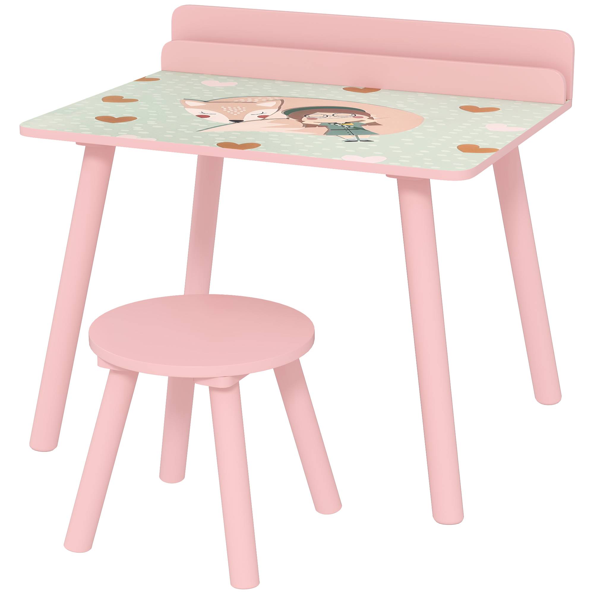 Table enfant avec chaise et étagère livres, bureau +3 ans pour salle de jeu, rose - Image 2
