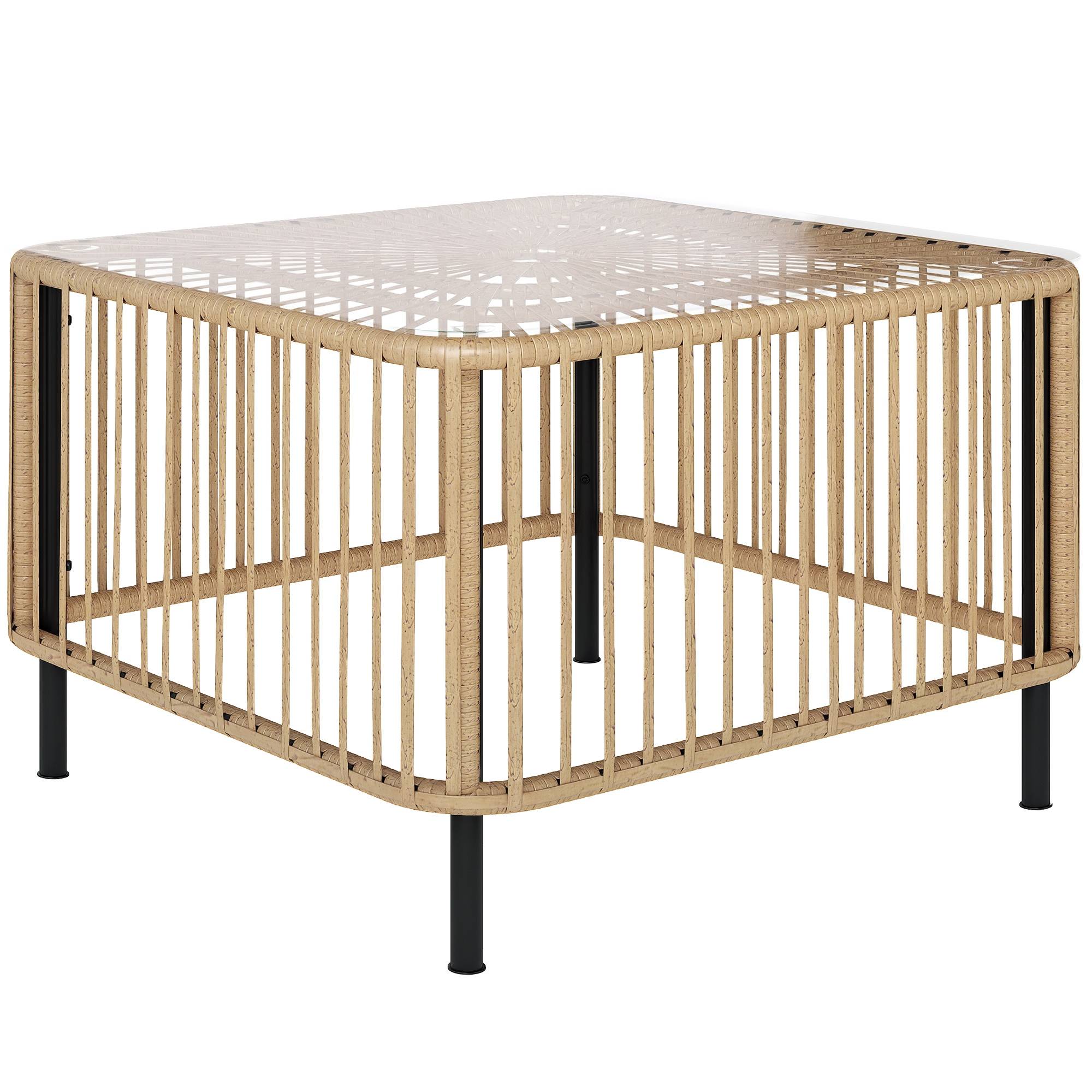 Table basse de jardin résine tressée naturel 65 x 65 x 43 cm - PANGIVO - Image 1