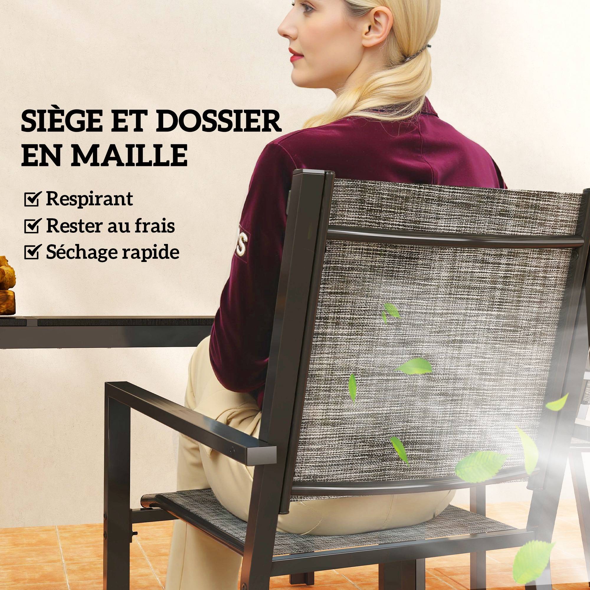 ComfortXL - Salon de jardin acier extérieur table à lattes 150cm 6 chaises empilables noir - ComfortXL Outdoor Living - Image 7