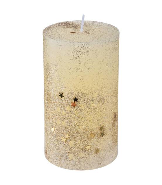 Bougie Or pailleté et étoilée H 12 cm 340 G - Image 1