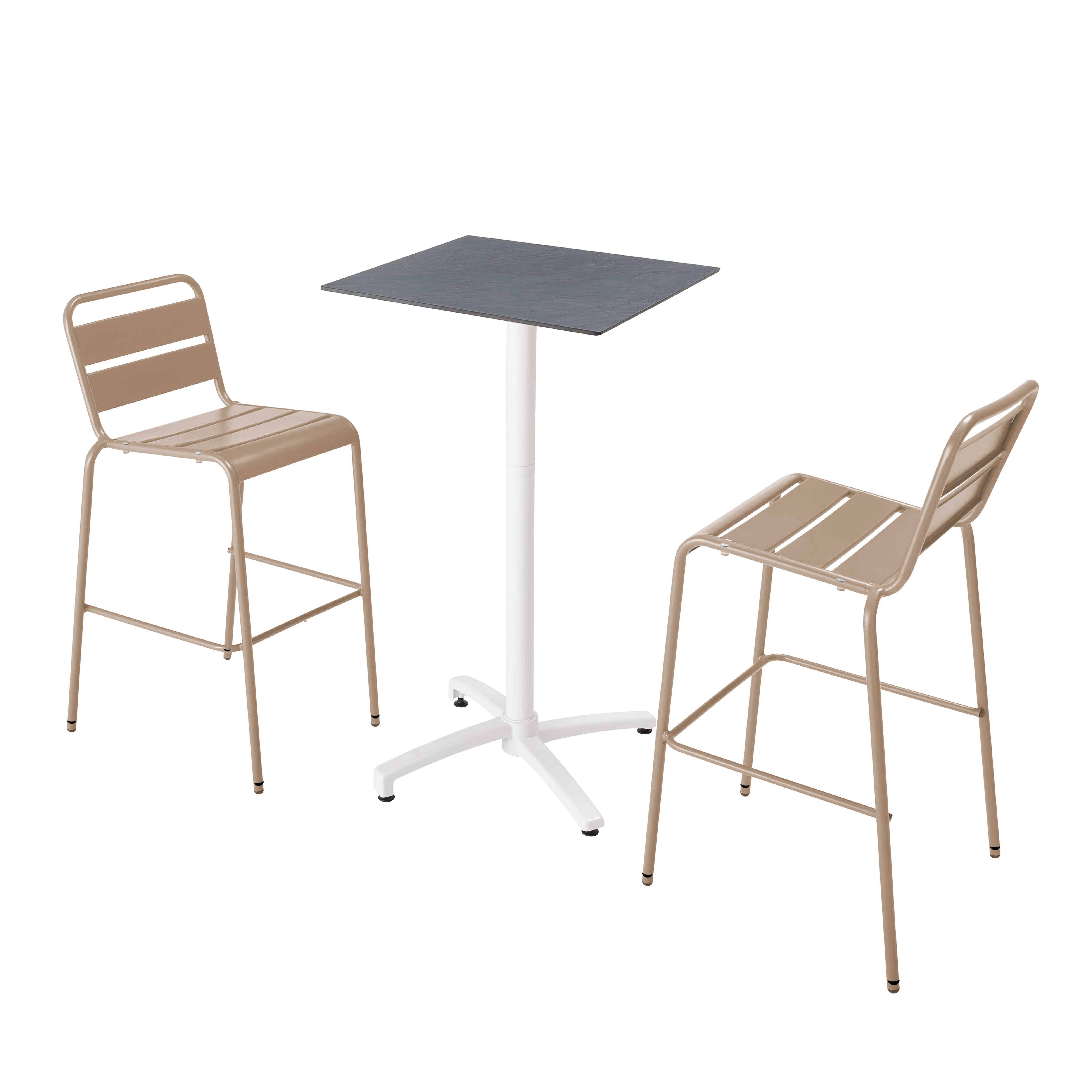 Oviala - Ensemble table haute stratifié gris et 2 chaises hautes taupe - Oviala - Image 1