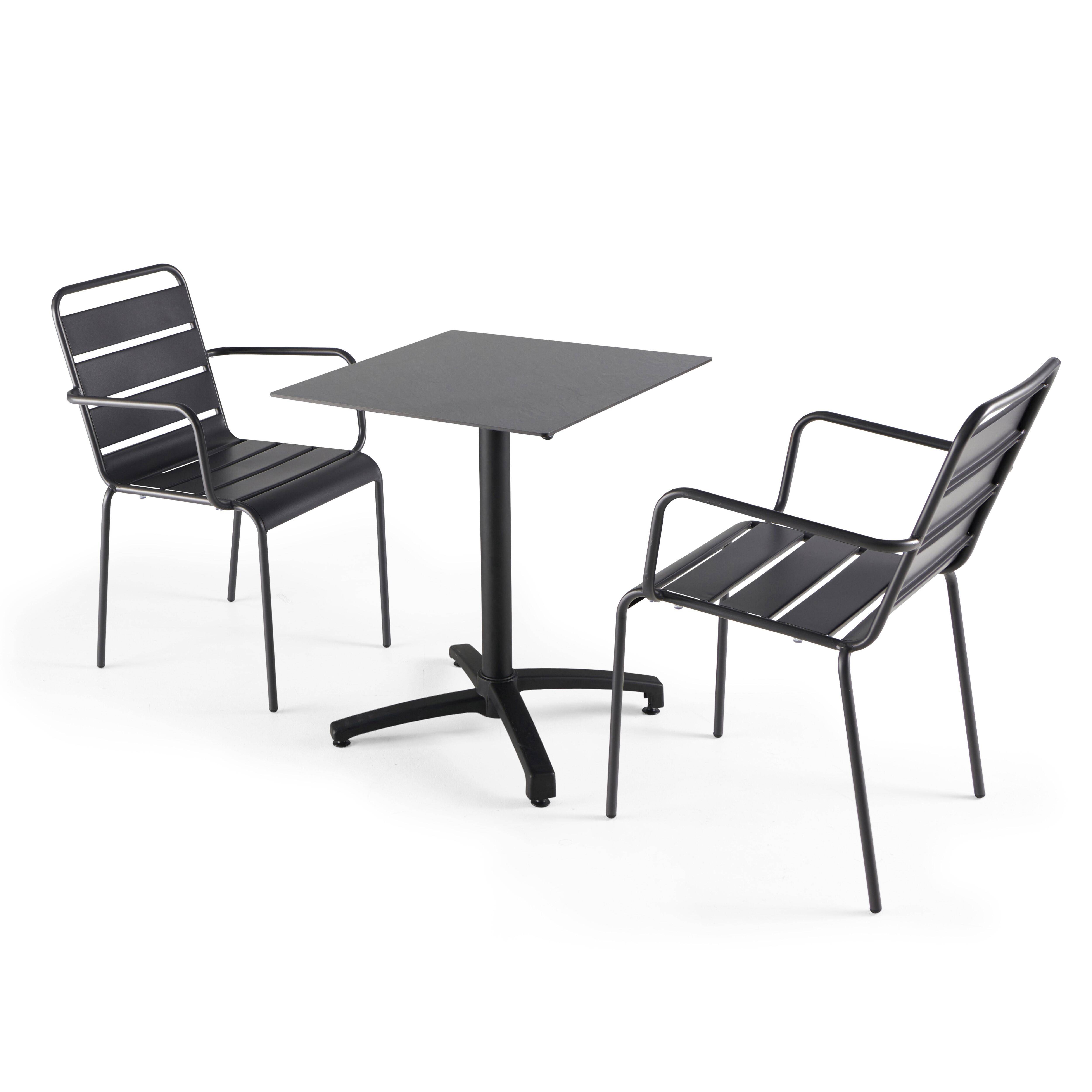 Oviala - Ensemble table de terrasse stratifié ardoise gris et 2 fauteuils gris - Oviala - Imagen 1
