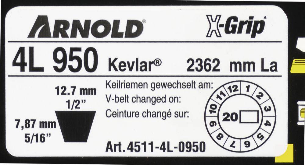 Arnold - Courroie trapézoïdale X-Grip V de type 4L950 Arnold - Imagen 2