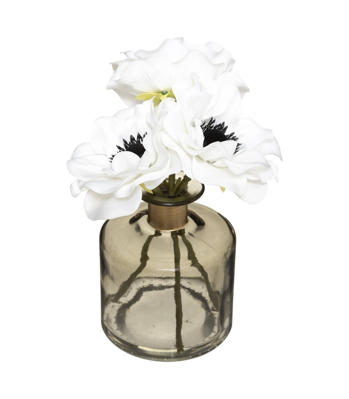 Bouquet d'Anémones artificielles Vase en Verre coloré D. 9,5 x H. 20 cm - Imagen 1