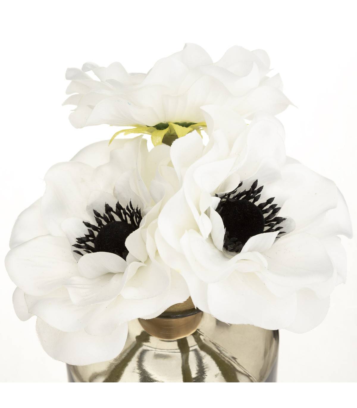 Bouquet d'Anémones artificielles Vase en Verre coloré D. 9,5 x H. 20 cm - Imagen 2