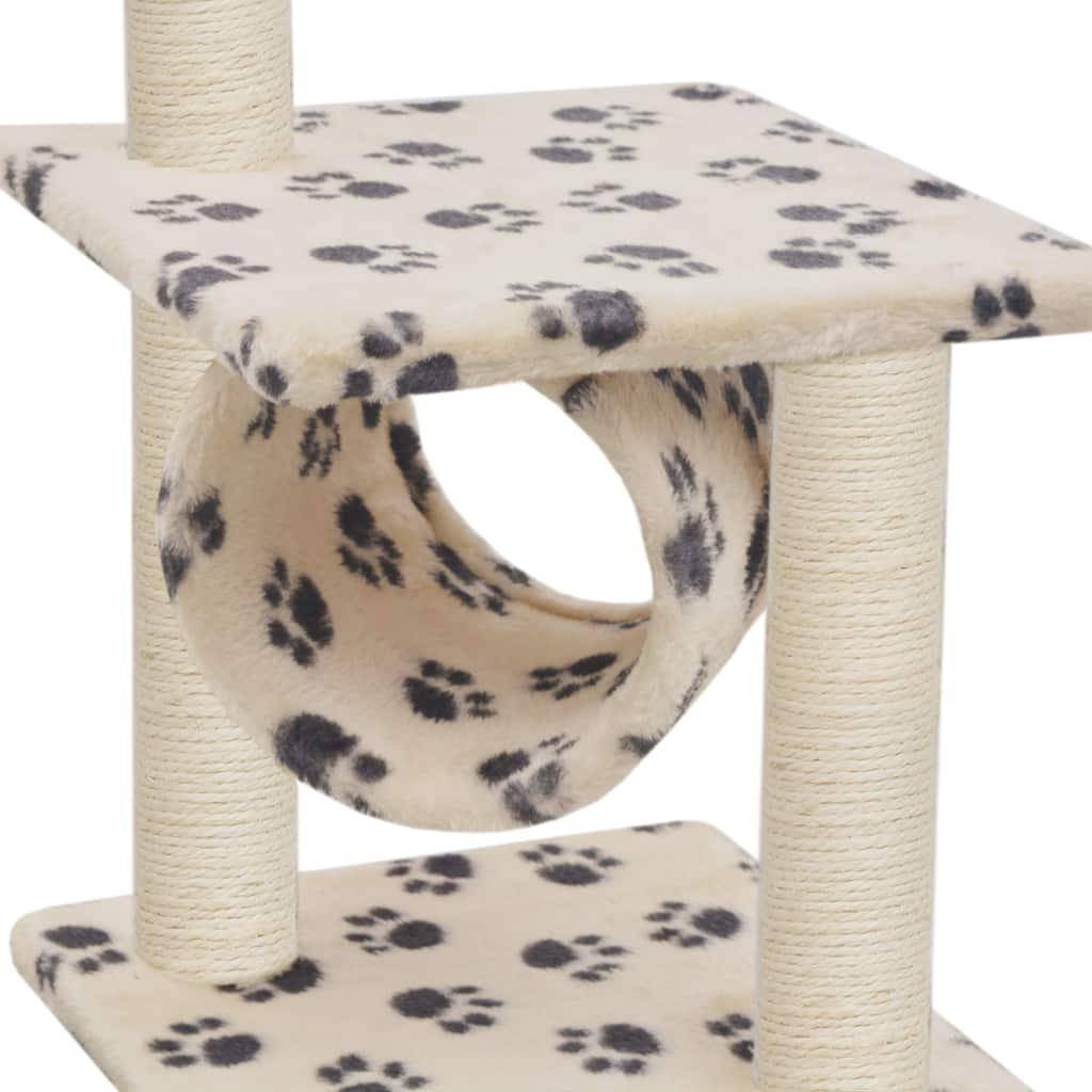 Helloshop26 - Arbre à chat griffoir grattoir niche jouet animaux peluché en sisal 65 cm beige motif pattes - Imagen 3