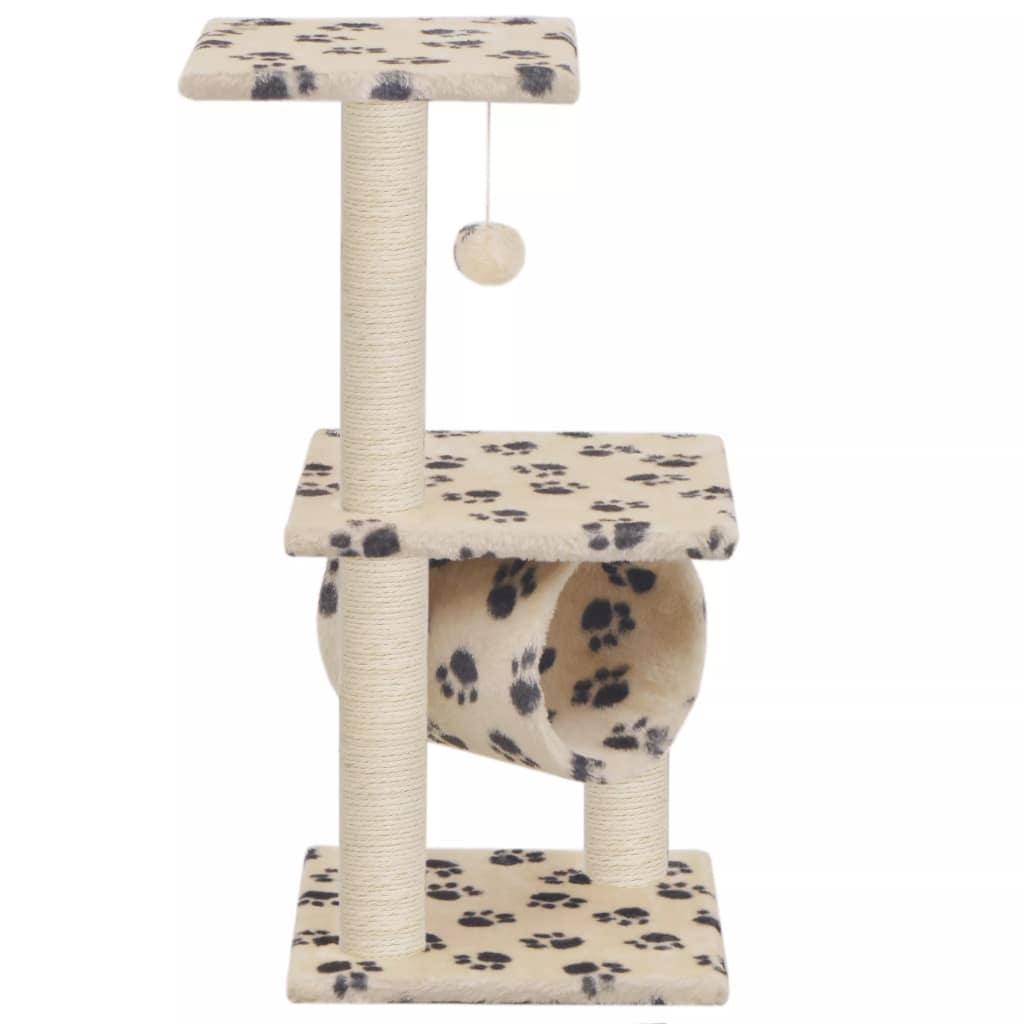 Helloshop26 - Arbre à chat griffoir grattoir niche jouet animaux peluché en sisal 65 cm beige motif pattes - Imagen 1