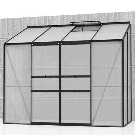 Vitavia - Serre adossée IDA 3300 - 3,30 m² en polycarbonate, porte coulissante & lucarne, Couleur Aluminium - Image 6