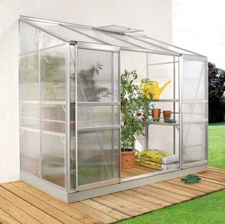 Vitavia - Serre adossée IDA 3300 - 3,30 m² en polycarbonate, porte coulissante & lucarne, Couleur Aluminium - Image 1