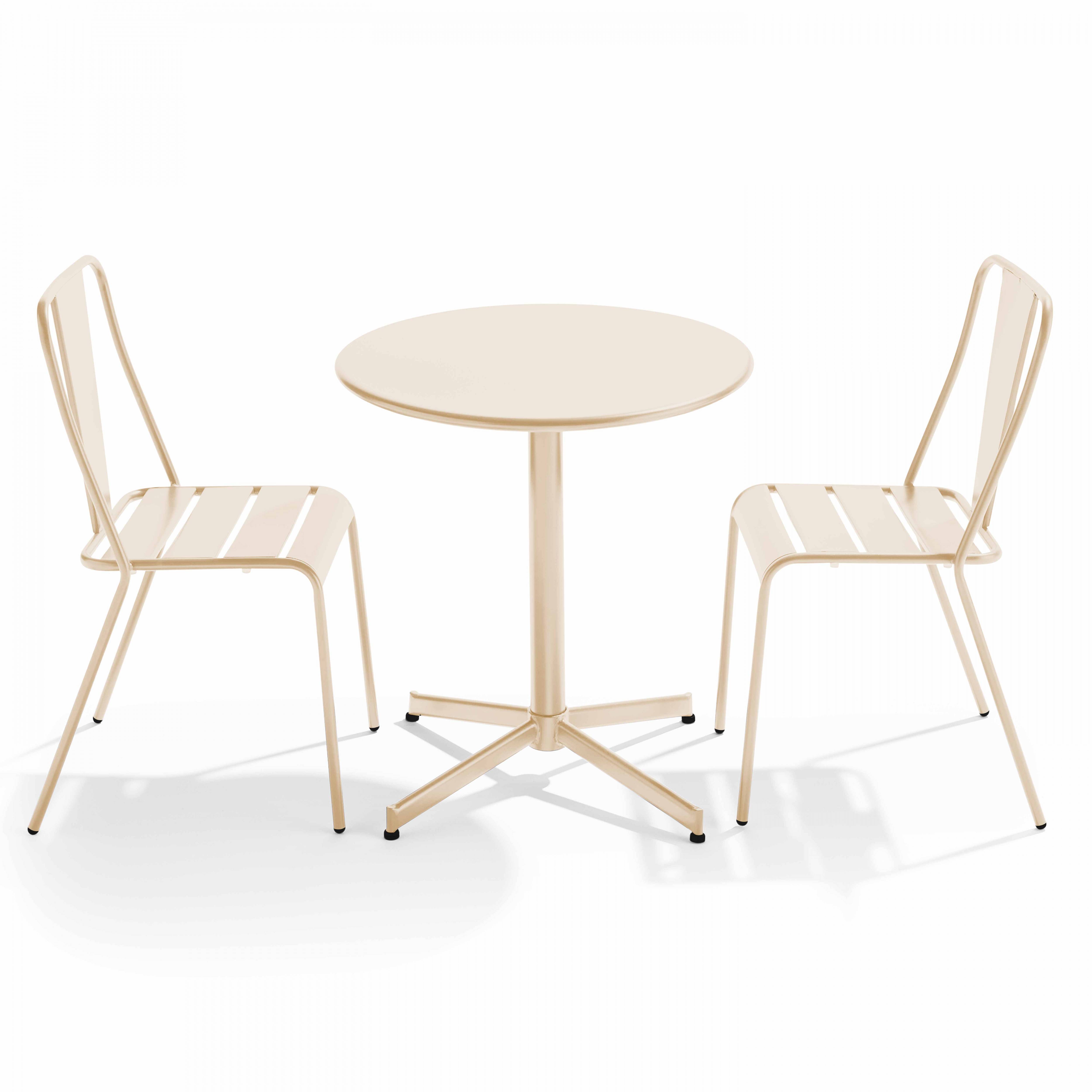 Oviala - Ensemble table ronde et 2 chaises de jardin bistrot en métal ivoire Palavas - Oviala - Imagen 1