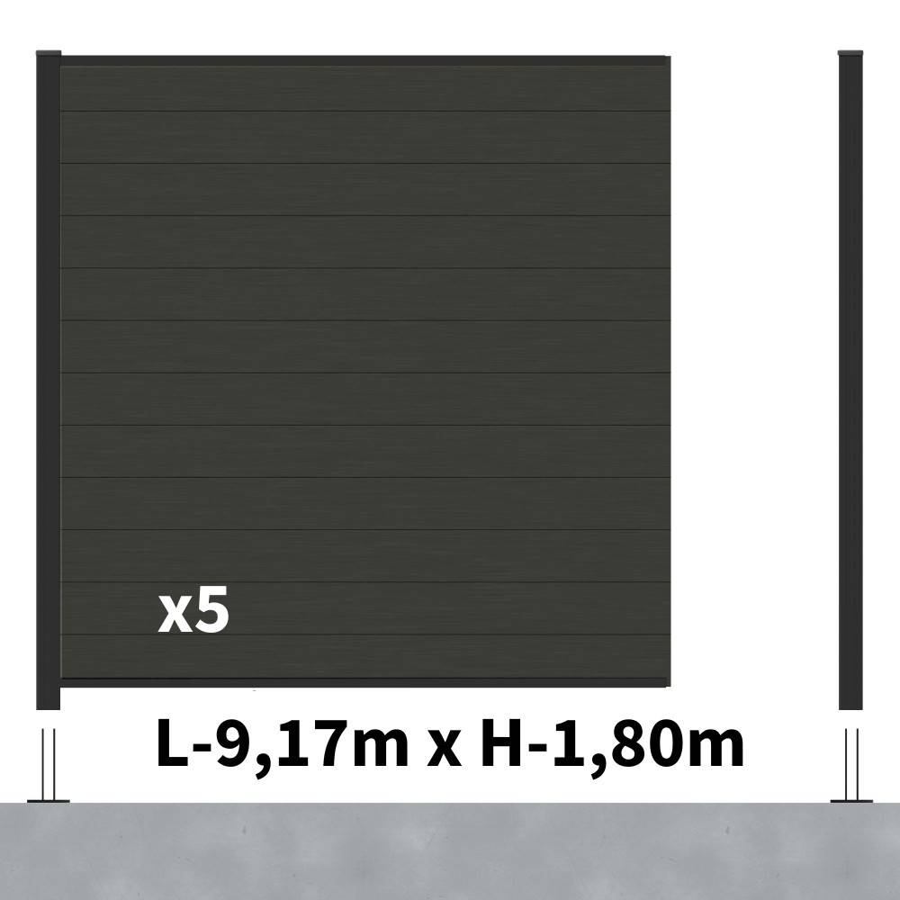 Decklinea - Kit Clôture Composite RIO Anthracite 9x1,8m - Bois composite & Aluminium - Poteaux sur Platines Noir - Brise vue - Palissade - Image 2