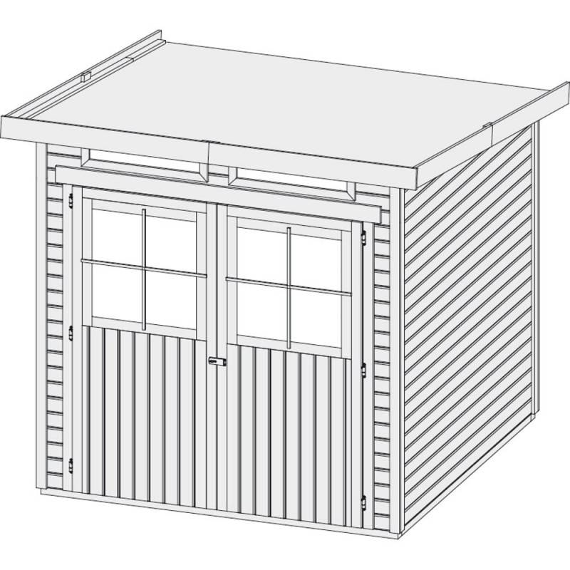 Abri de jardin bois massif gris 19mm 4.62m² toit plat embase autoclave Karibu Glücksburg - Image 5