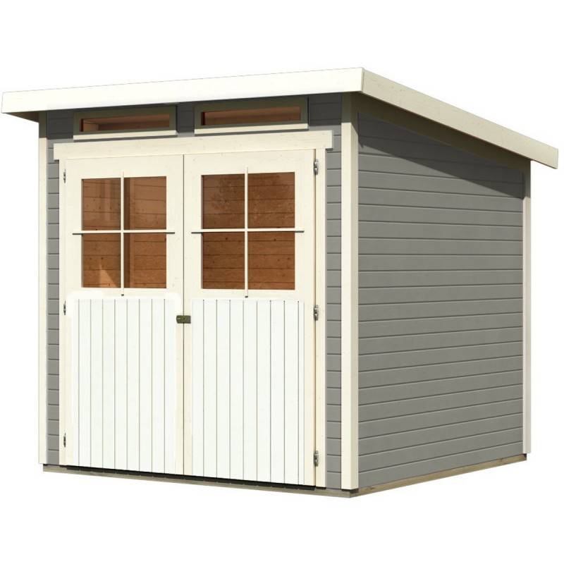 Abri de jardin bois massif gris 19mm 4.62m² toit plat embase autoclave Karibu Glücksburg - Image 4