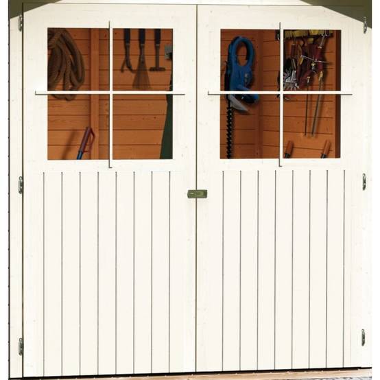 Abri de jardin bois massif gris 19mm 4.62m² toit plat embase autoclave Karibu Glücksburg - Image 6