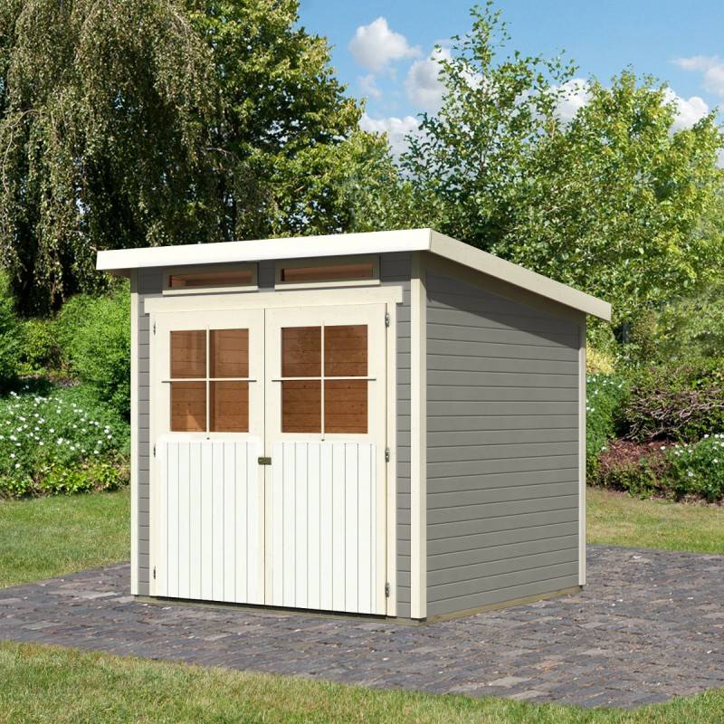 Abri de jardin bois massif gris 19mm 4.62m² toit plat embase autoclave Karibu Glücksburg - Image 2