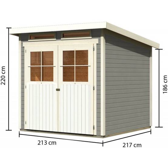 Abri de jardin bois massif gris 19mm 4.62m² toit plat embase autoclave Karibu Glücksburg - Image 3