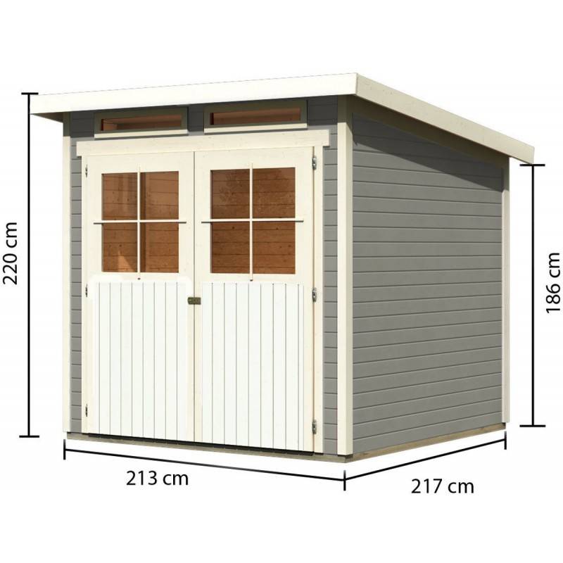 Abri de jardin bois massif gris 19mm 4.62m² toit plat embase autoclave Karibu Glücksburg - Image 3