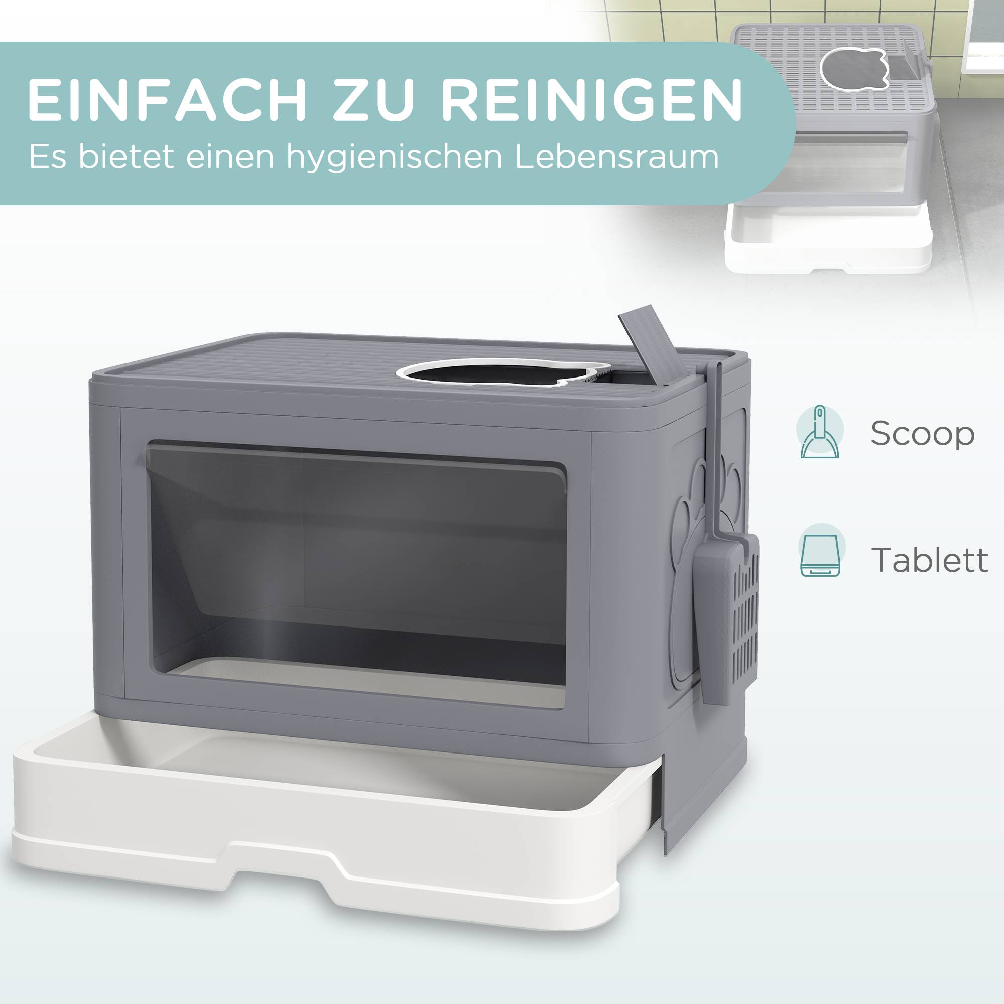Maison de toilette chat Plastique Pour félins Litière fermée double sortie Gris - ComfortXL Outdoor Living - Image 6