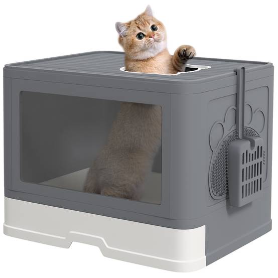 Maison de toilette chat Plastique Pour félins Litière fermée double sortie Gris - ComfortXL Outdoor Living - Image 1