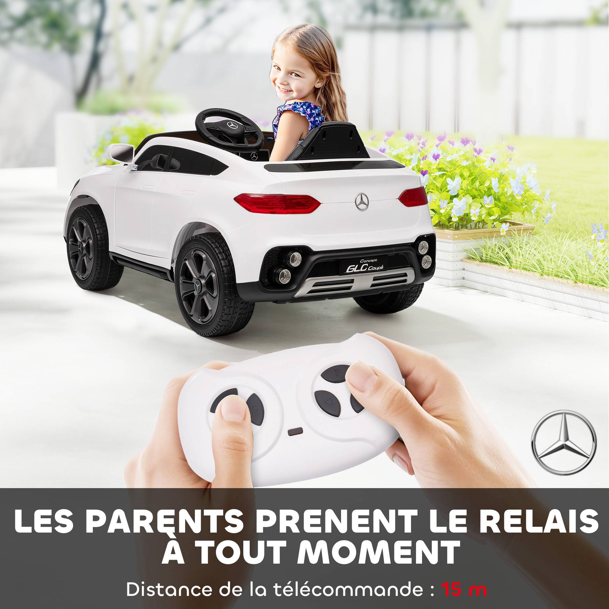 Voiture électrique enfants, véhicule électrique 12V, télécommande 2,4G, 3 vitesses, démarrage lent, 105x68x50cm, blanc - Image 7